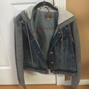 American Eagle Jean jacket with sweater sleeves