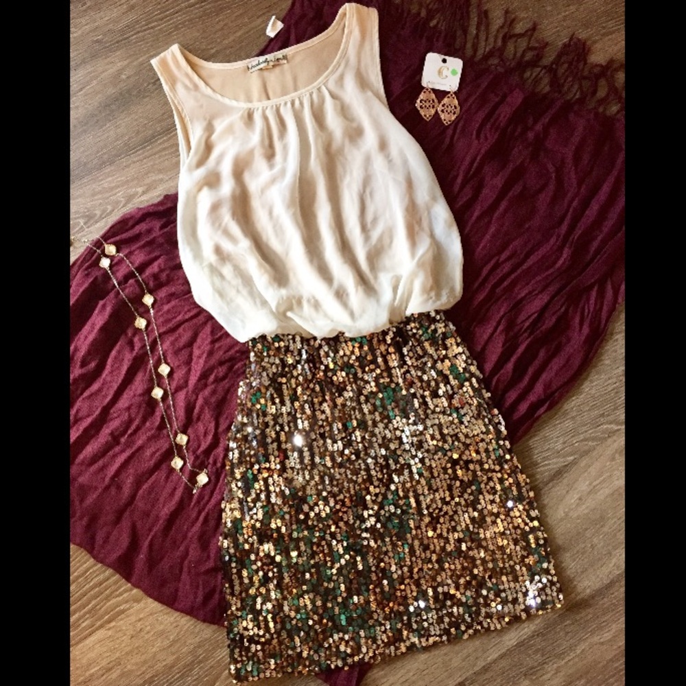 Cream and gold sequence dress