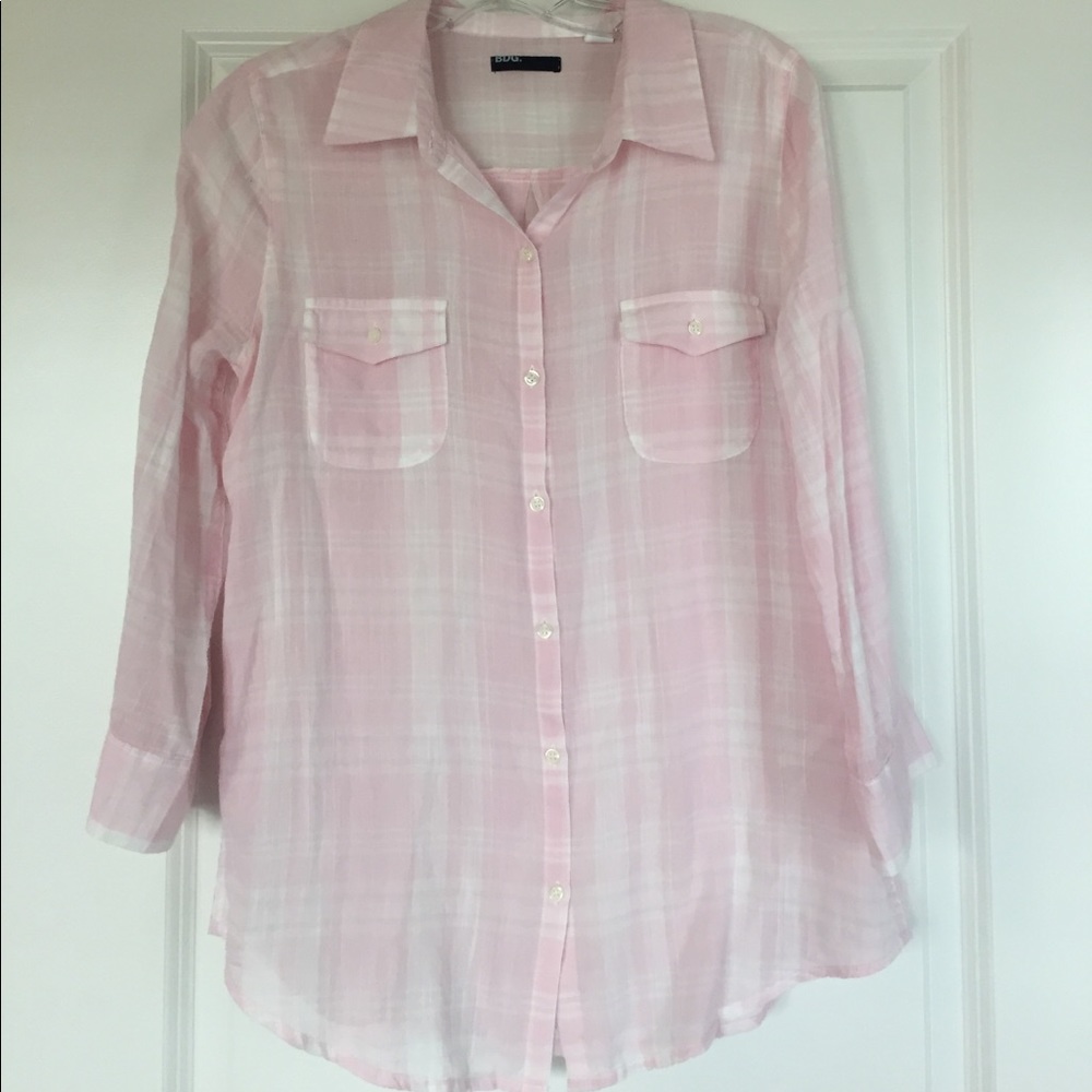Urban outfitters sheer pink plaid button up