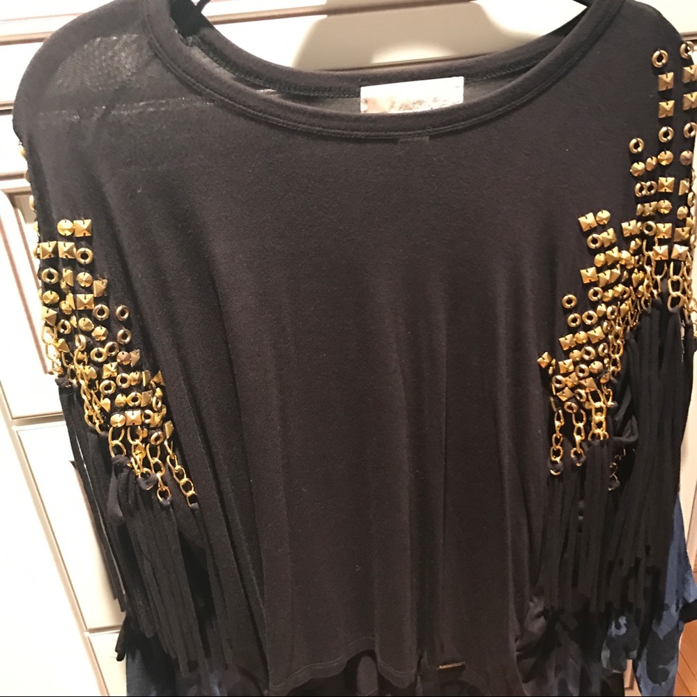 Michael kors black fringe t shirt