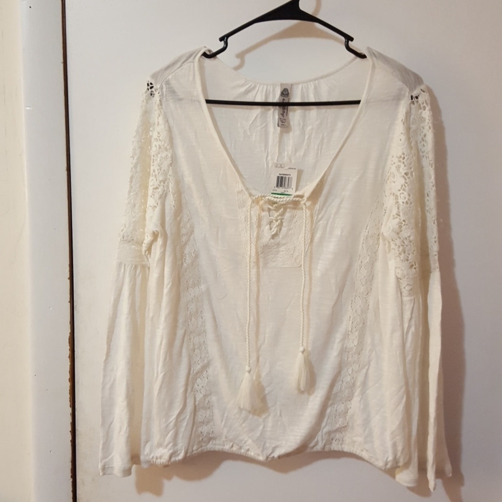 Off-white lace + cotton blouse