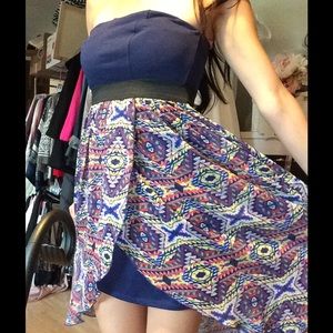 Aztec Patterned Strapless High Low Dress