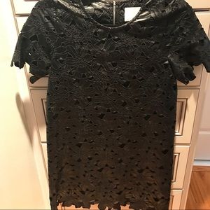 Black leather mini shift dress
