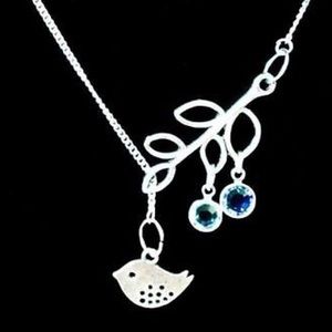 Branch, bird and birthstone necklace