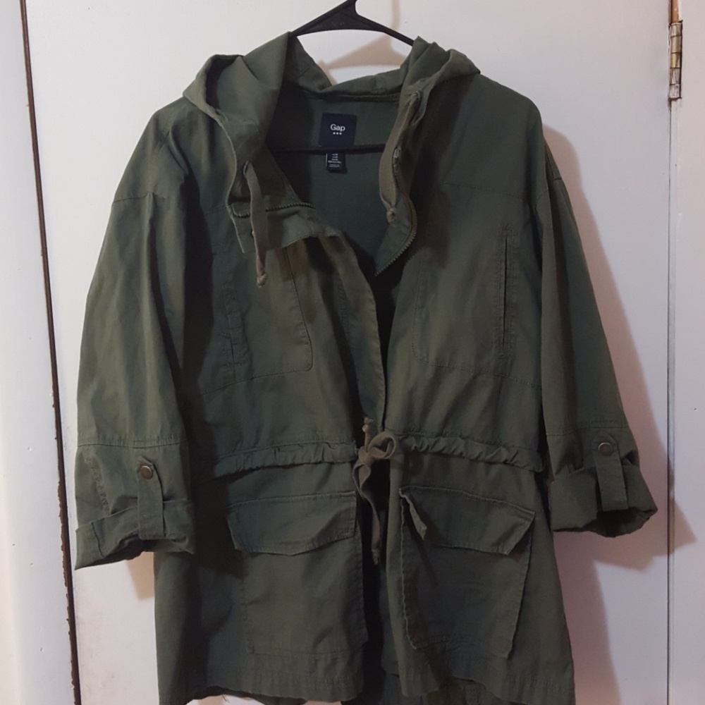 3/4 Sleeve Hooded Green Jacket