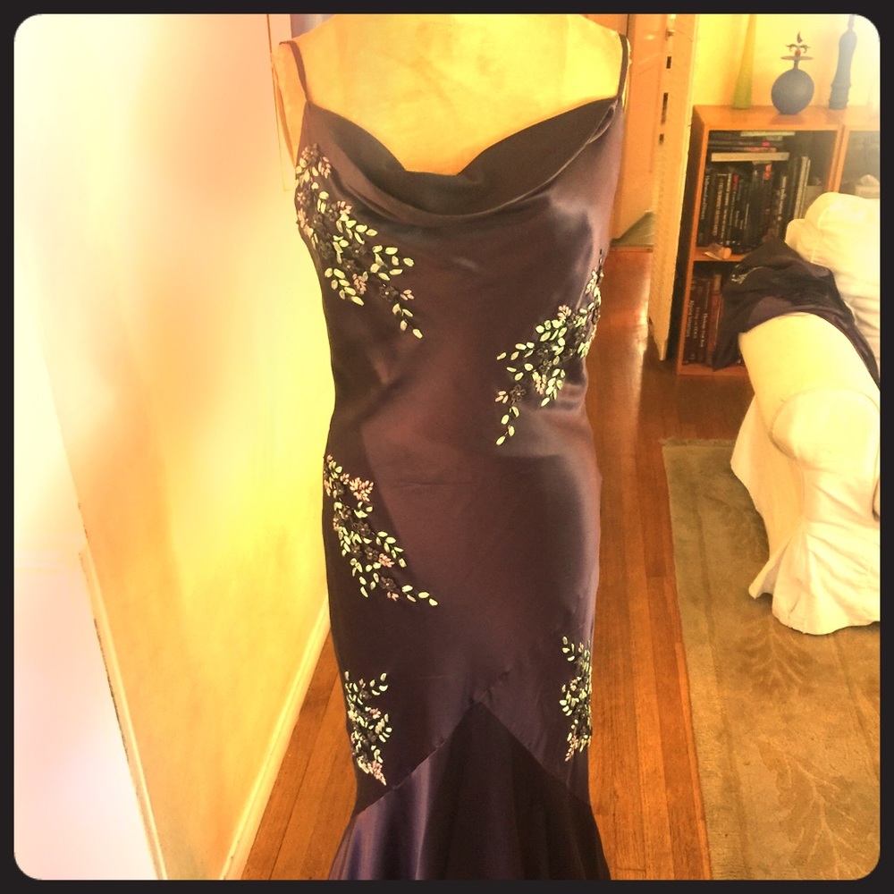 embroidered cocktail or  evening dress with scarf
