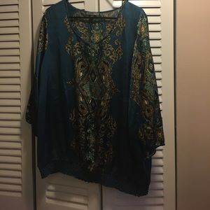Blue, greenish and mustard blouse