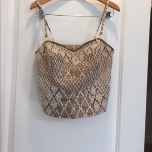 Free people Cropped brocade gold and beige top