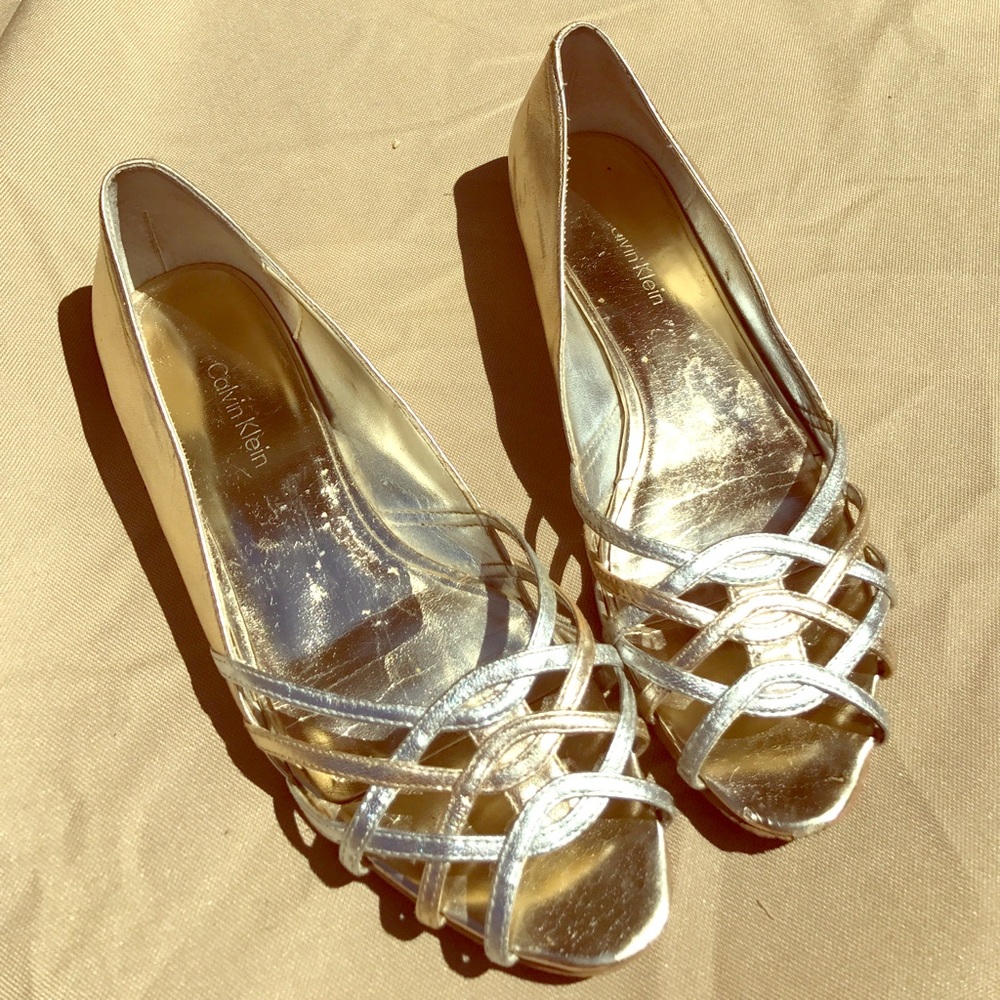Calvin Klein gold and silver flats