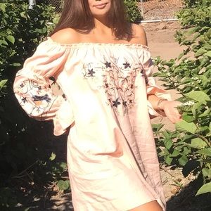 FP Pink Fleur du jour mini off the shoulderdress