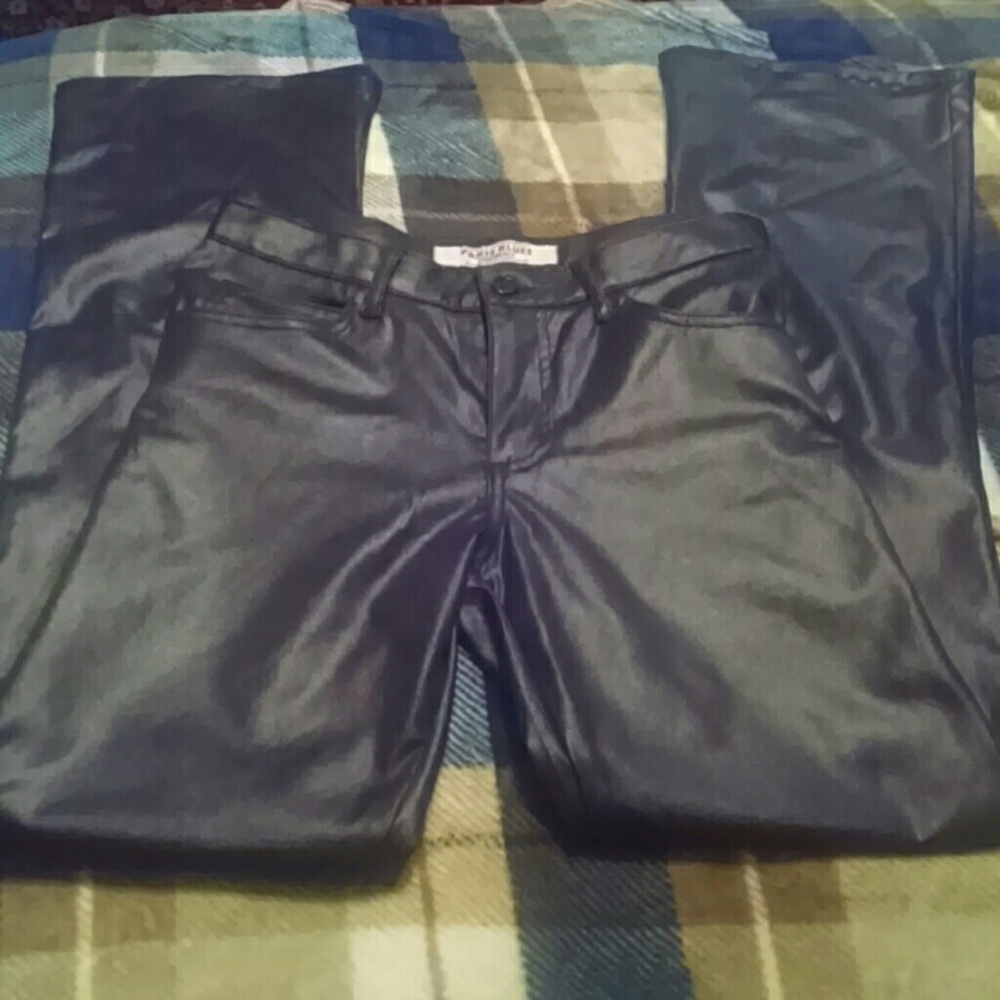 Black faux leather looking boot leg pants