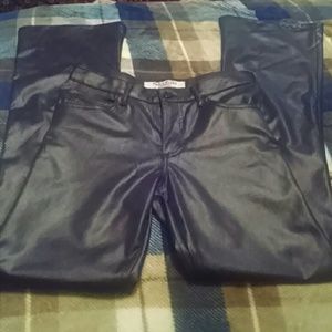 Black faux leather looking boot leg pants