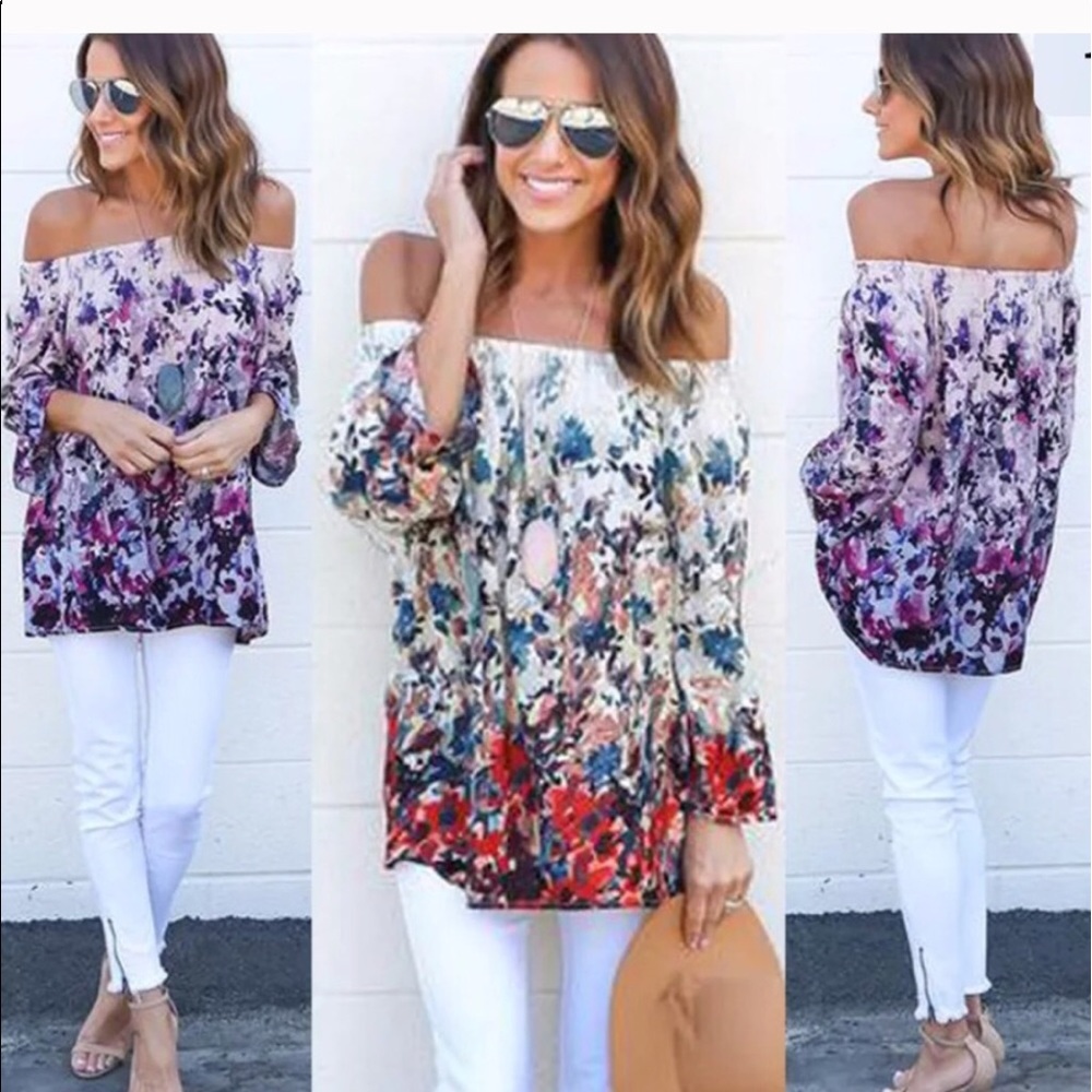 Floral shirt. Middle pic with red and blue!