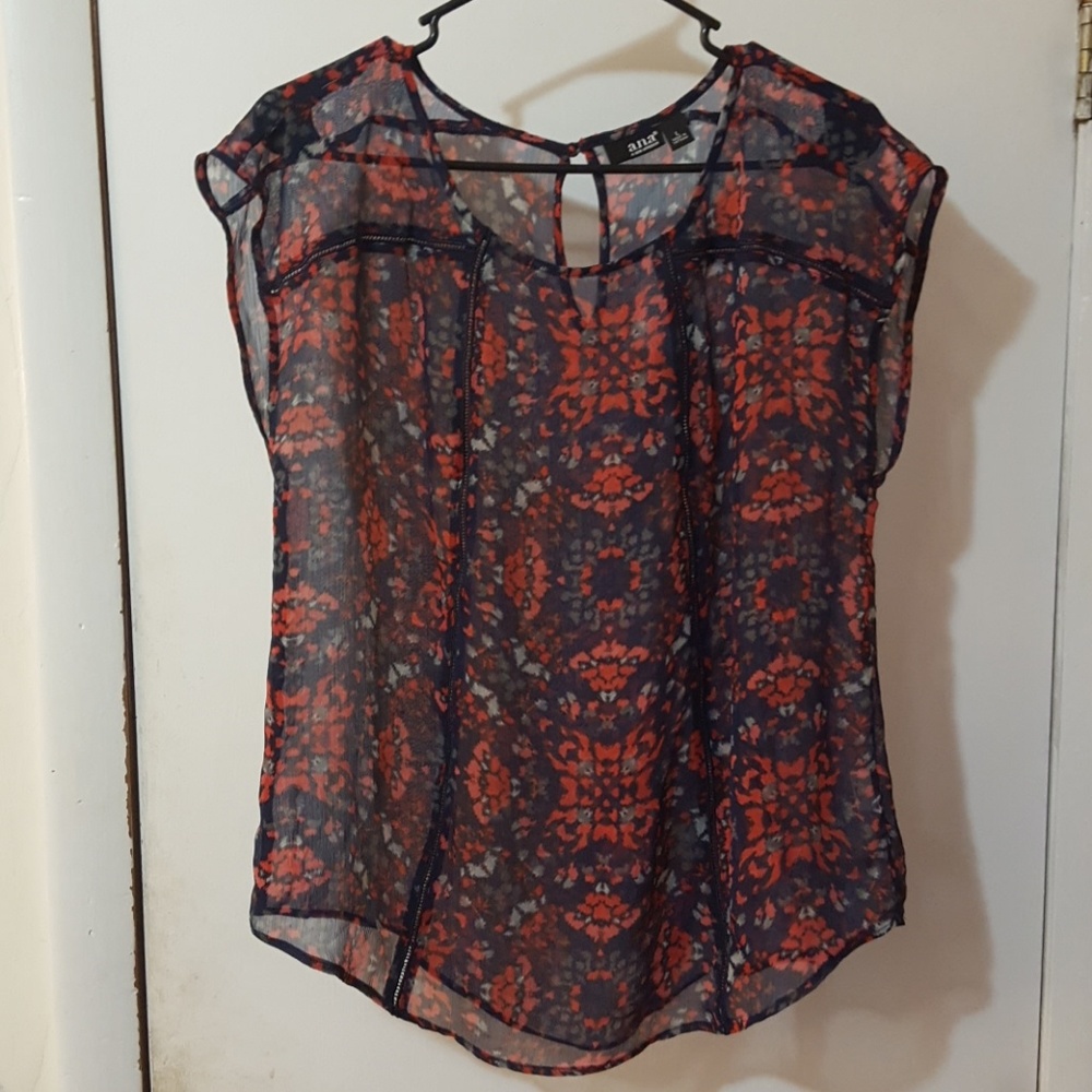 Sheer blue and red blouse