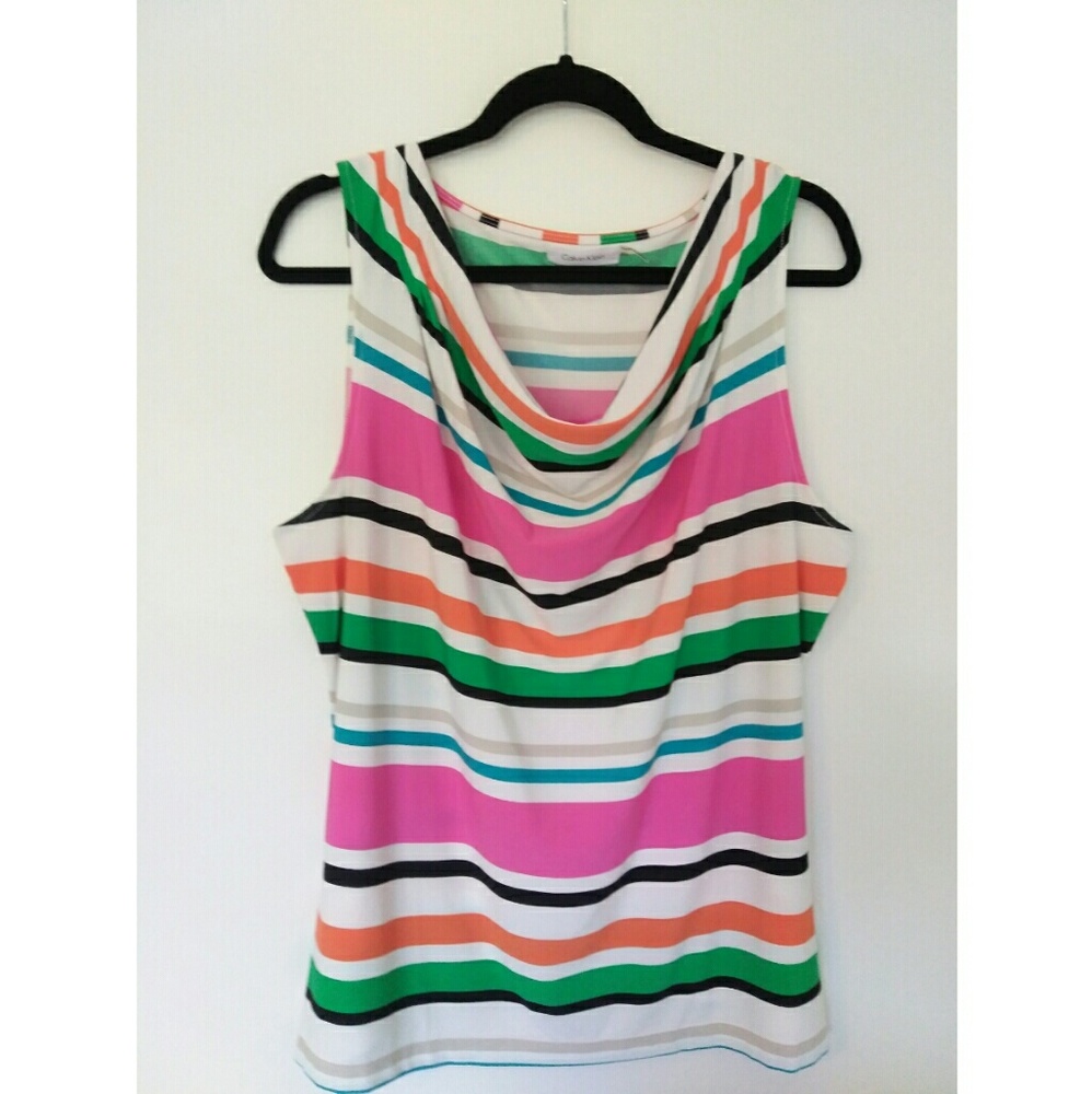 Calvin​ Klein Women's Pink Green SleevelessTop XL