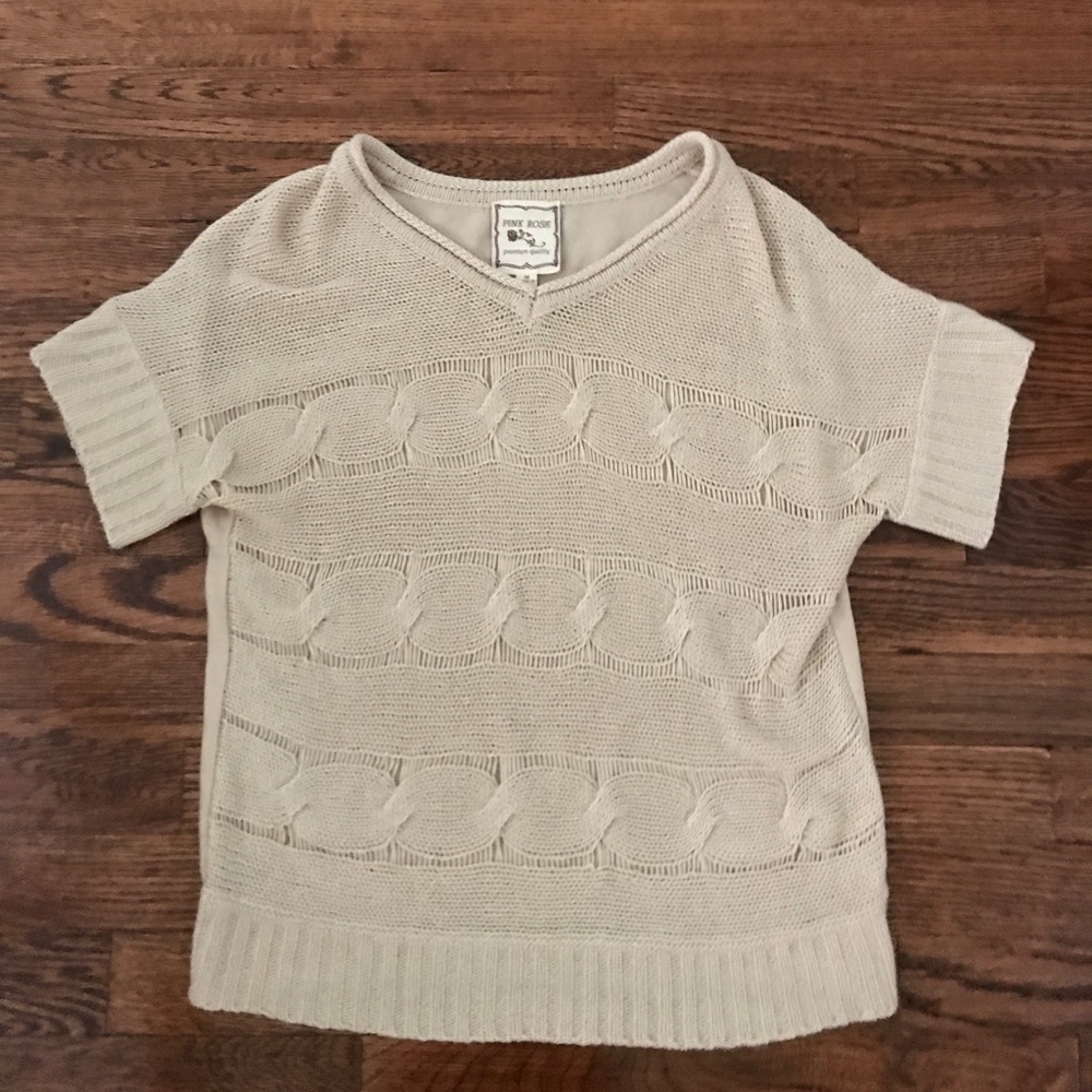 Short sleeves light weight cream sweater