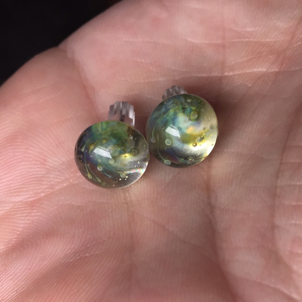 Green Glass Blown Earrings