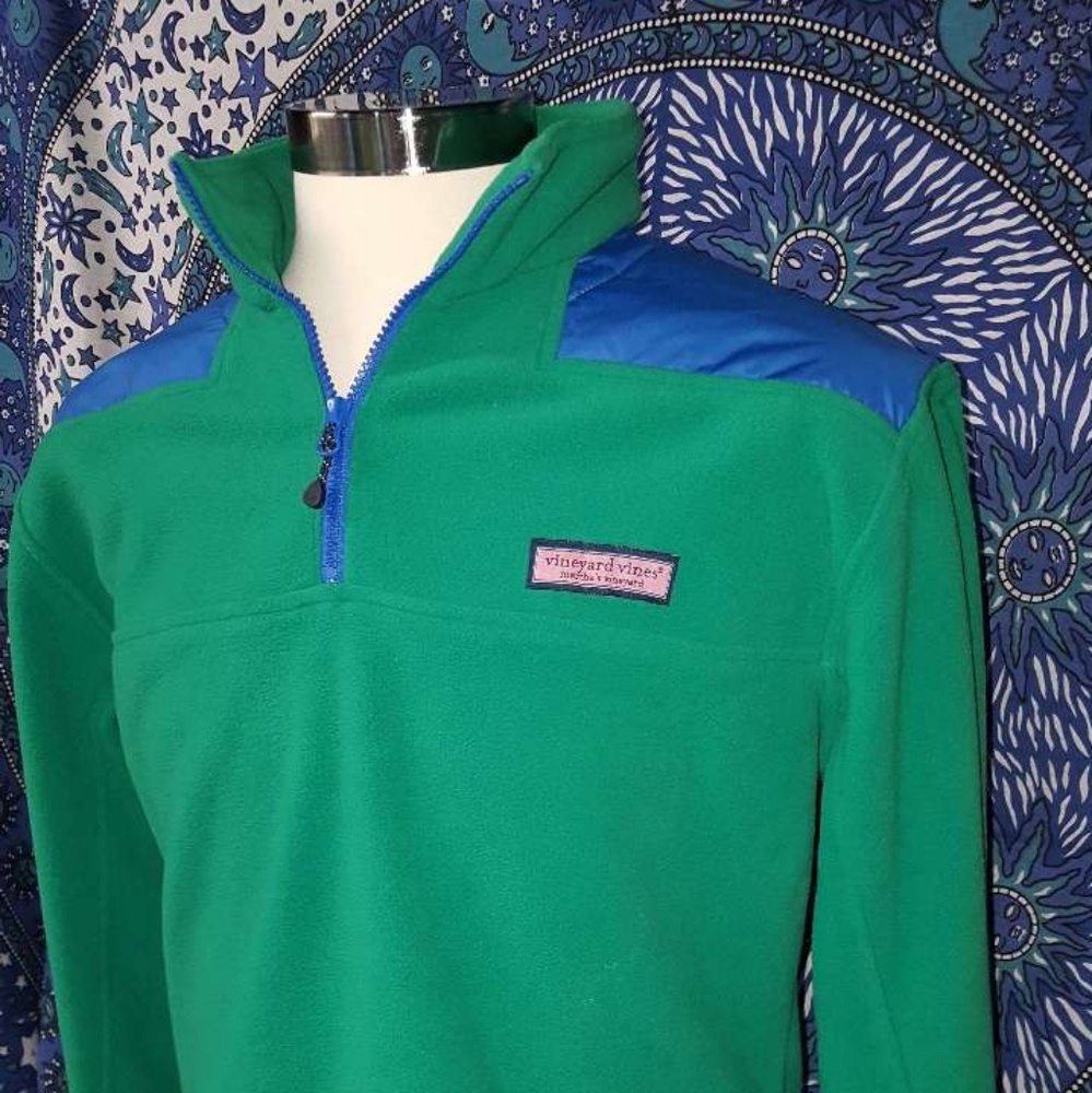 Vineyard Vines Green and Navy 1/4 Zip Pullover