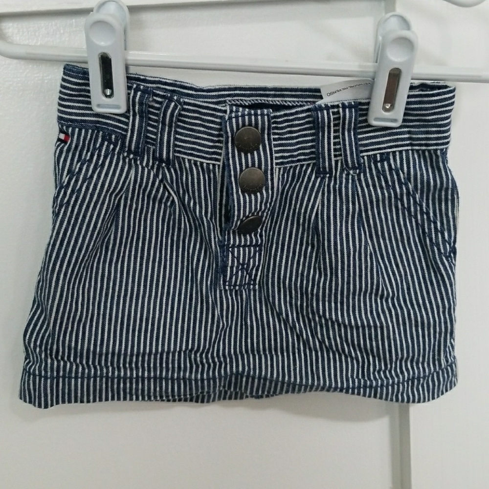 Pinstripe blue and white skirt.