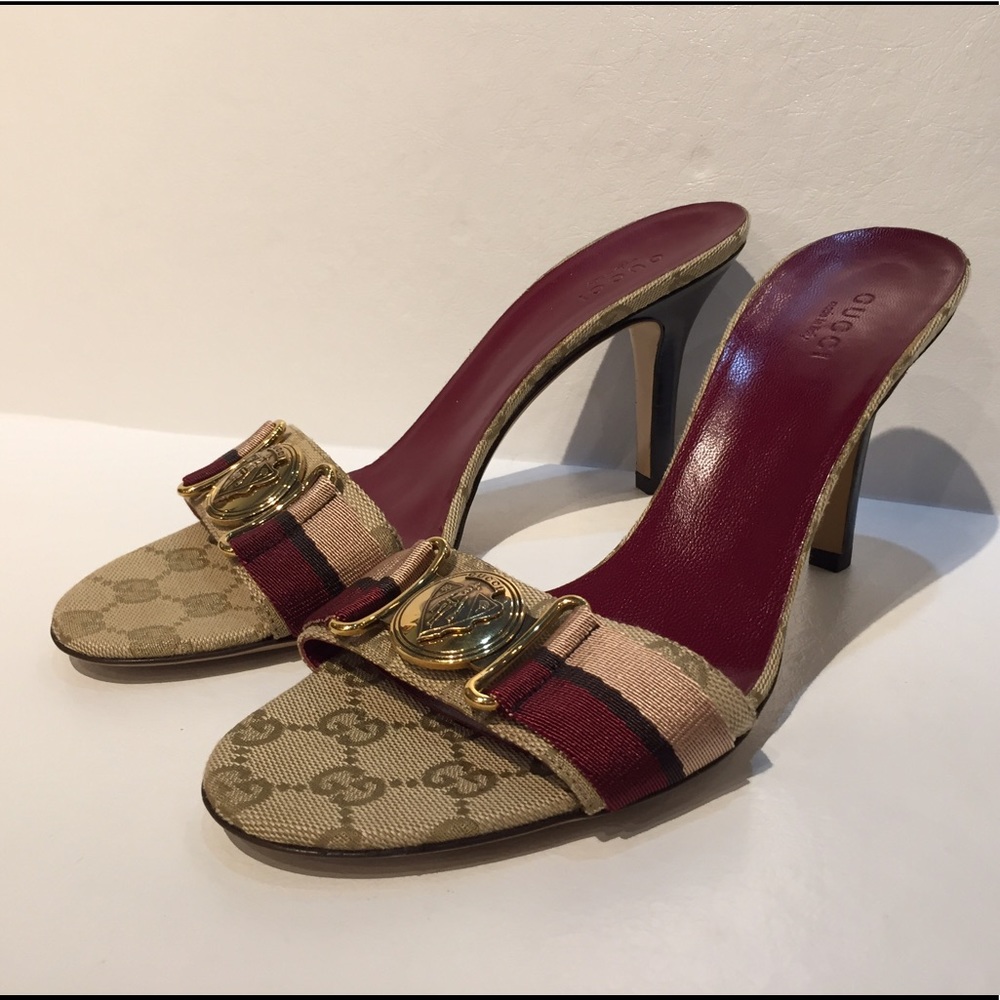 NWT Authentic Gucci slide heeled sandals size 7 - Picture 1 of 5