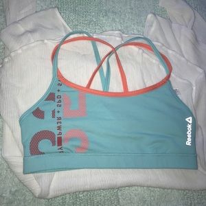 Reebok Teal/light blue sports bra with dark coral