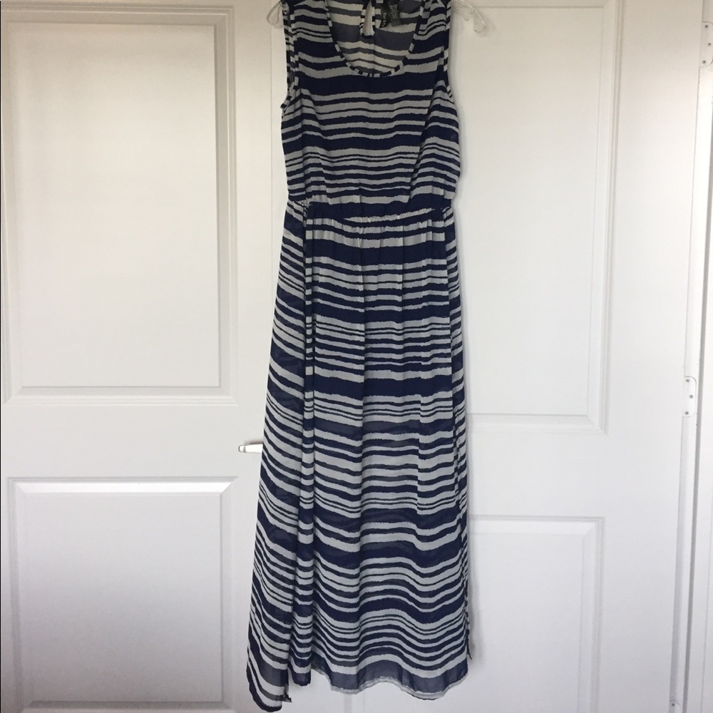 Navy and white stripped maxi dress