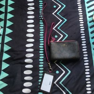 Coach leather wristlet and match lanyard