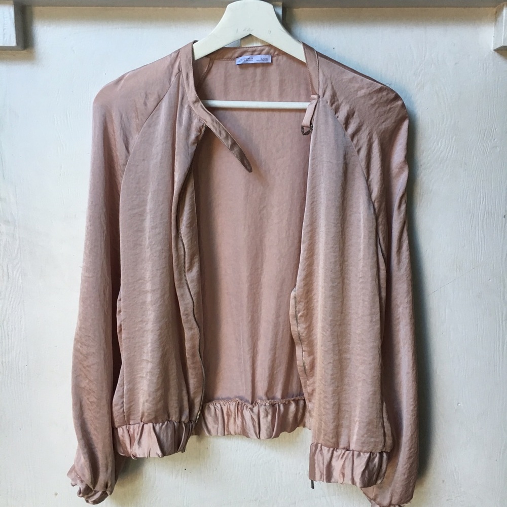 Blush Pink Silk Bomber Jacket