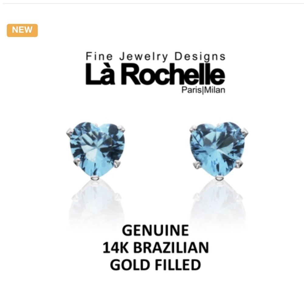 14k White Gold Heart Shaped Aqua Earrings