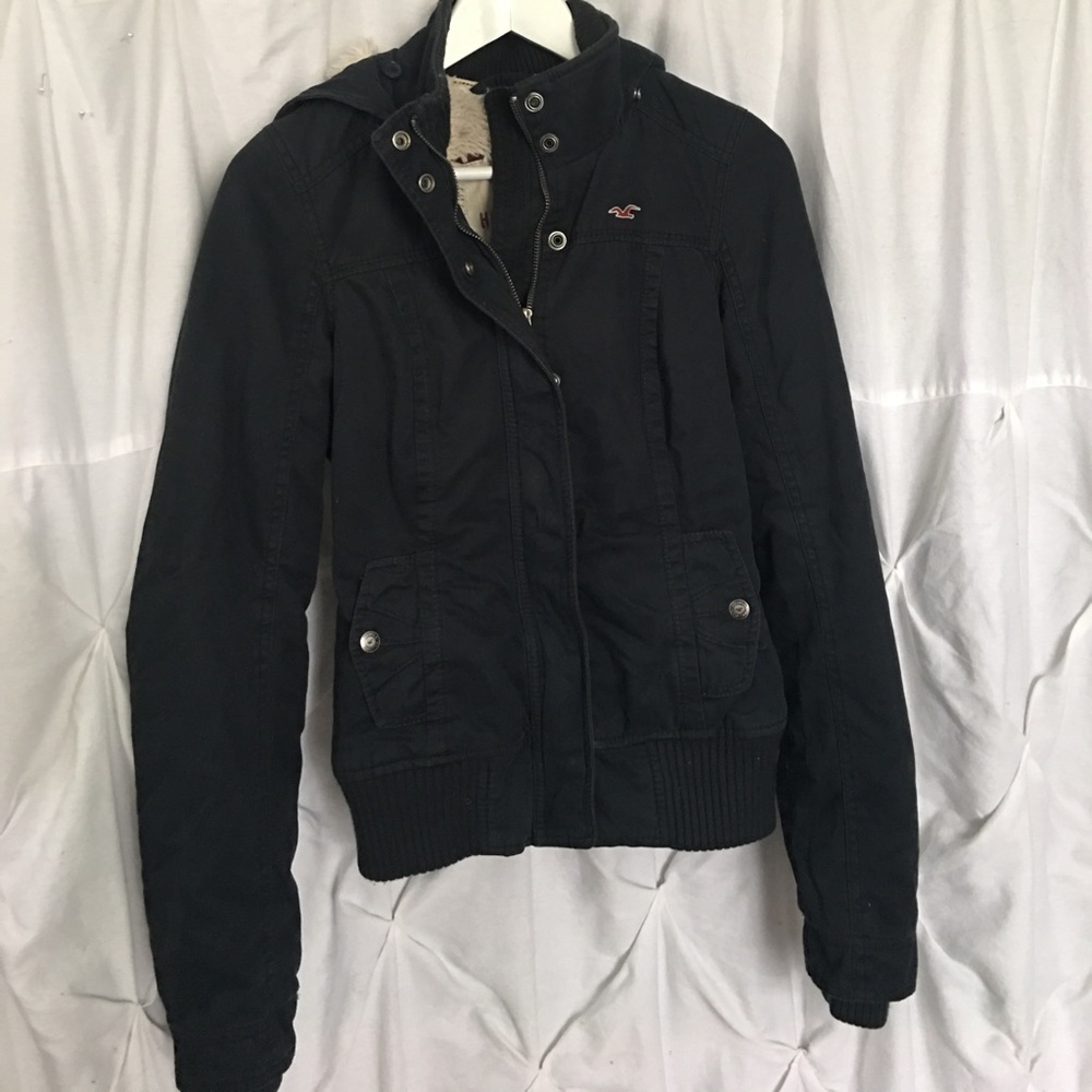 Faux fur lined navy coat