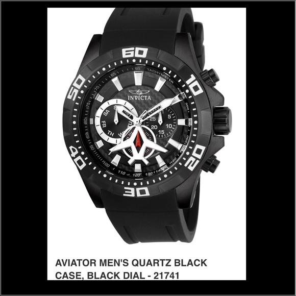 Invicta Aviator 38mm Black Silicone with Stainless Steel  Invicta Aviator Quartz Black Men\'s Watch