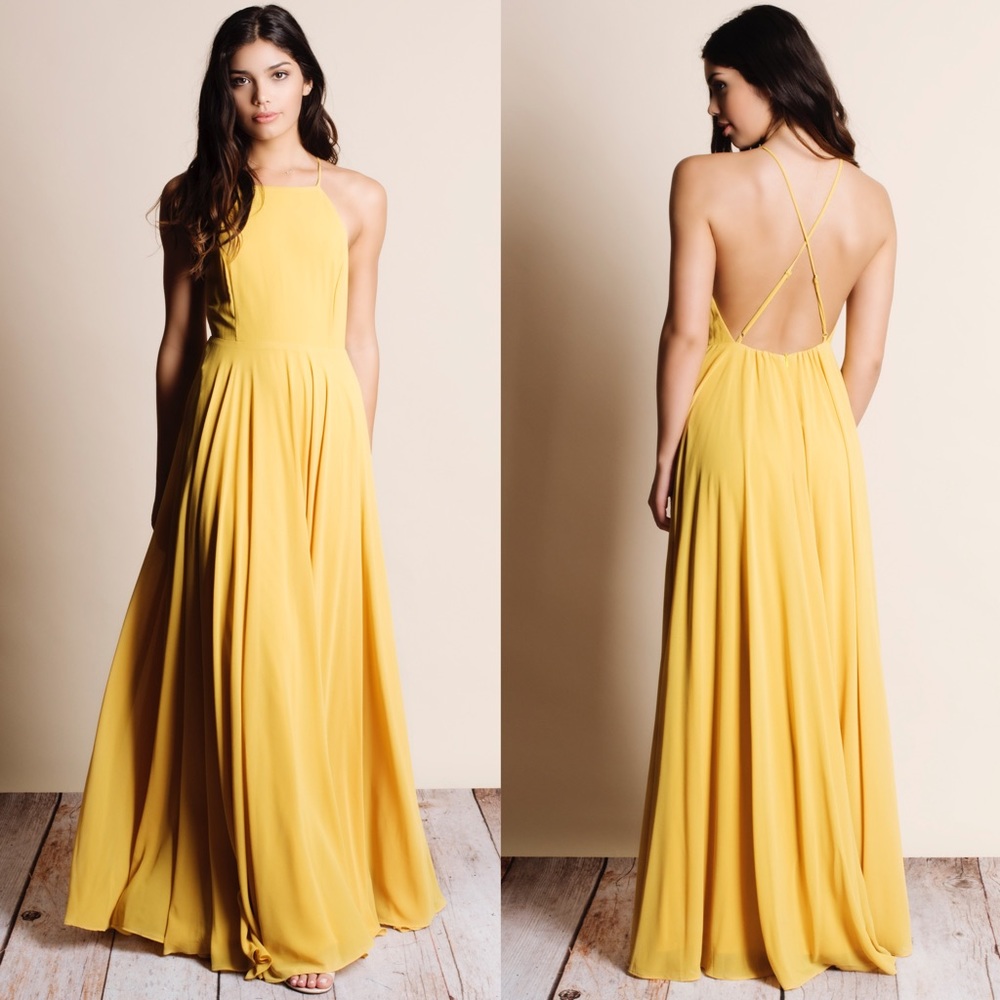 Mustard Crossback Chiffon Maxi Dress - Picture 1 of 4