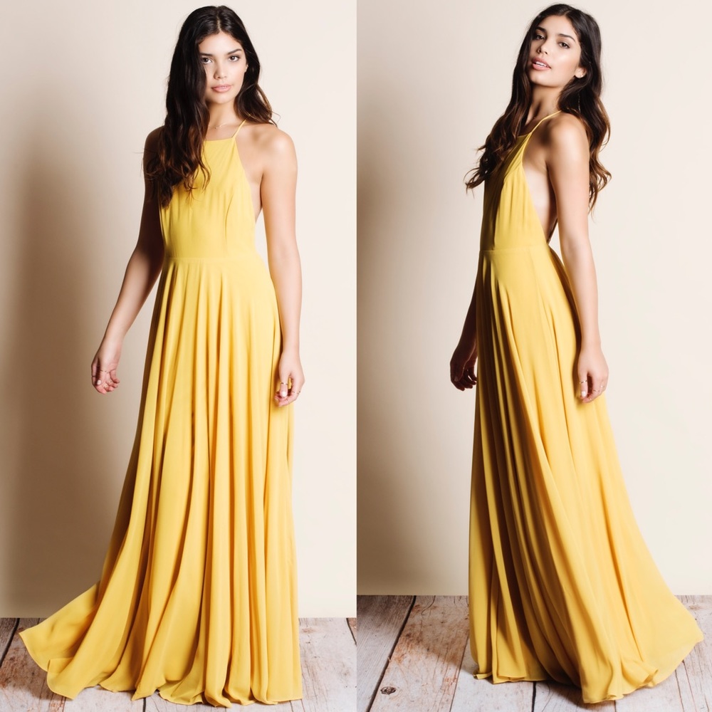 Mustard Crossback Chiffon Maxi Dress - Picture 2 of 4