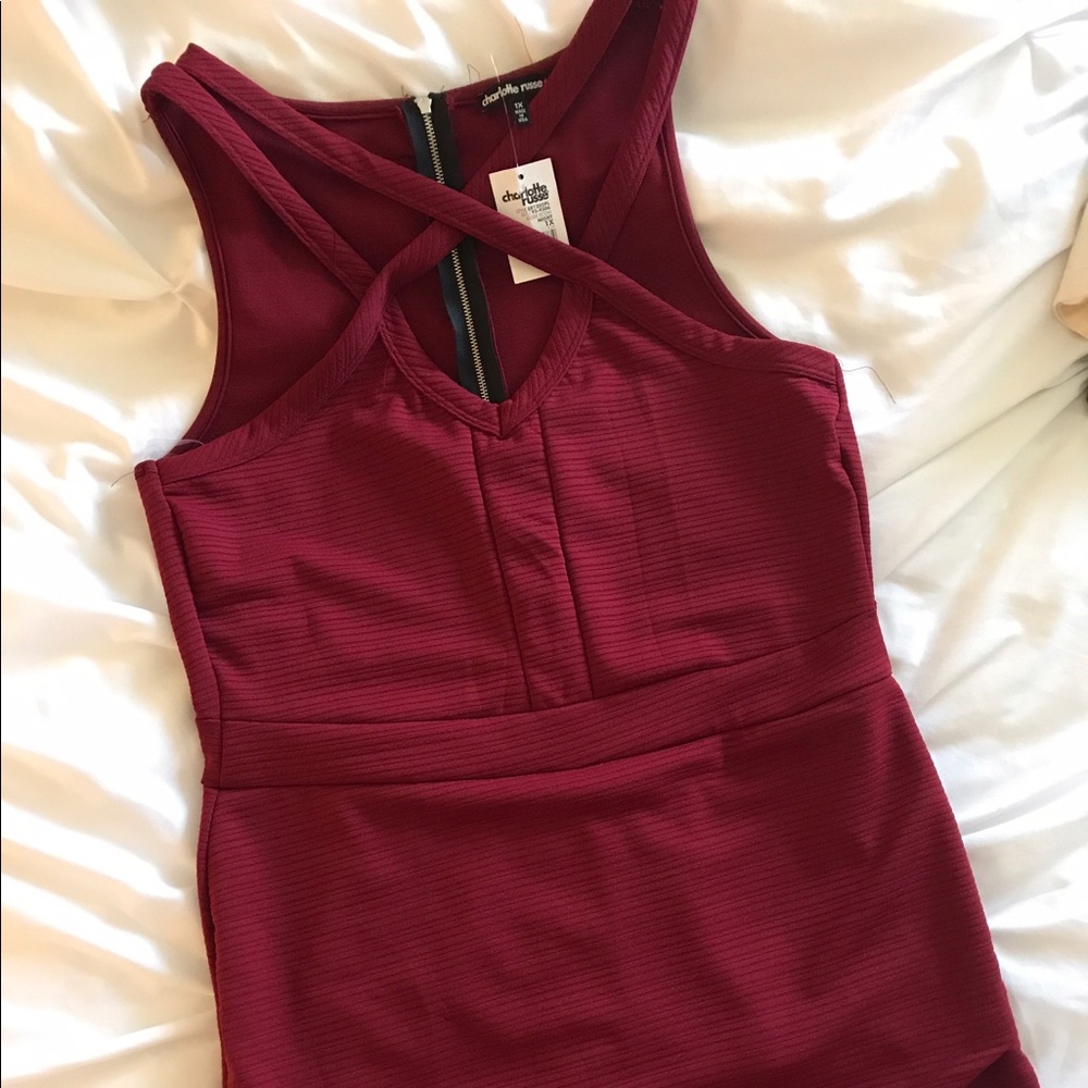 Charlotte Russe Burgundy Romper w Cage Detail