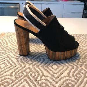 Black suede heeled sling backs - NEVER WORN!