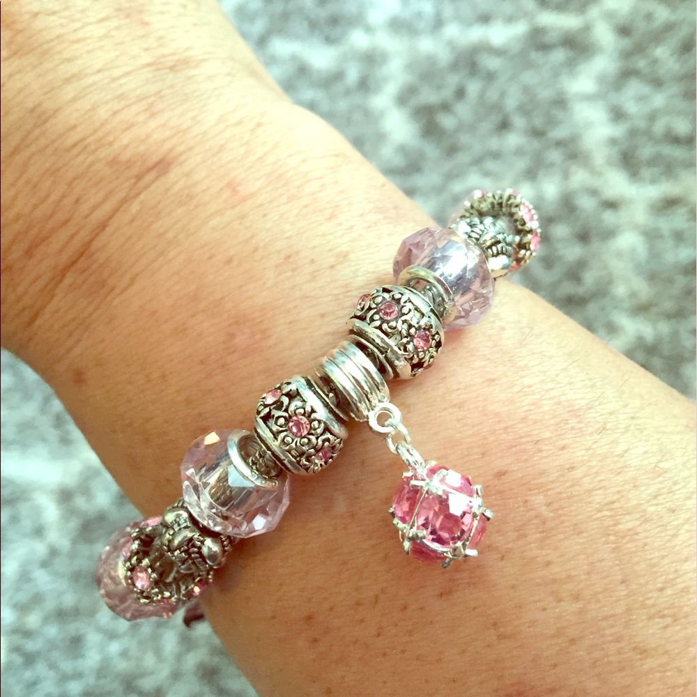 Pink Austrian Crystal Charm Bracelet