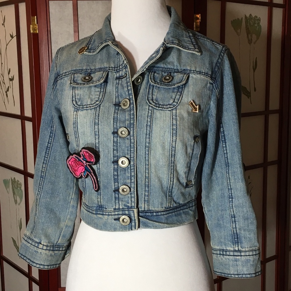 Jean Denim Distressed Patch Pins Street Jacket💯💘