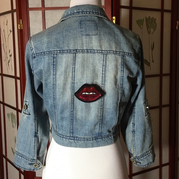 Jean Denim Distressed Patch Pins Street Jacket💯💘 - Picture 3 of 5