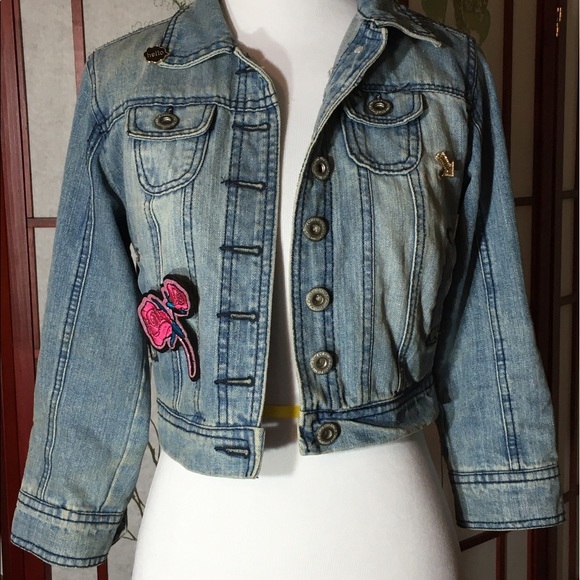 Jean Denim Distressed Patch Pins Street Jacket💯💘 - Picture 5 of 5