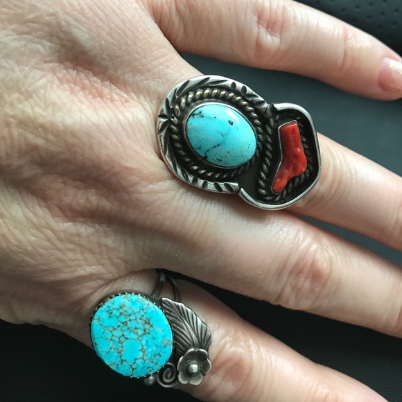 ❌SOLD❌•Old Pawn Turquoise & Coral Ring• - Picture 6 of 8