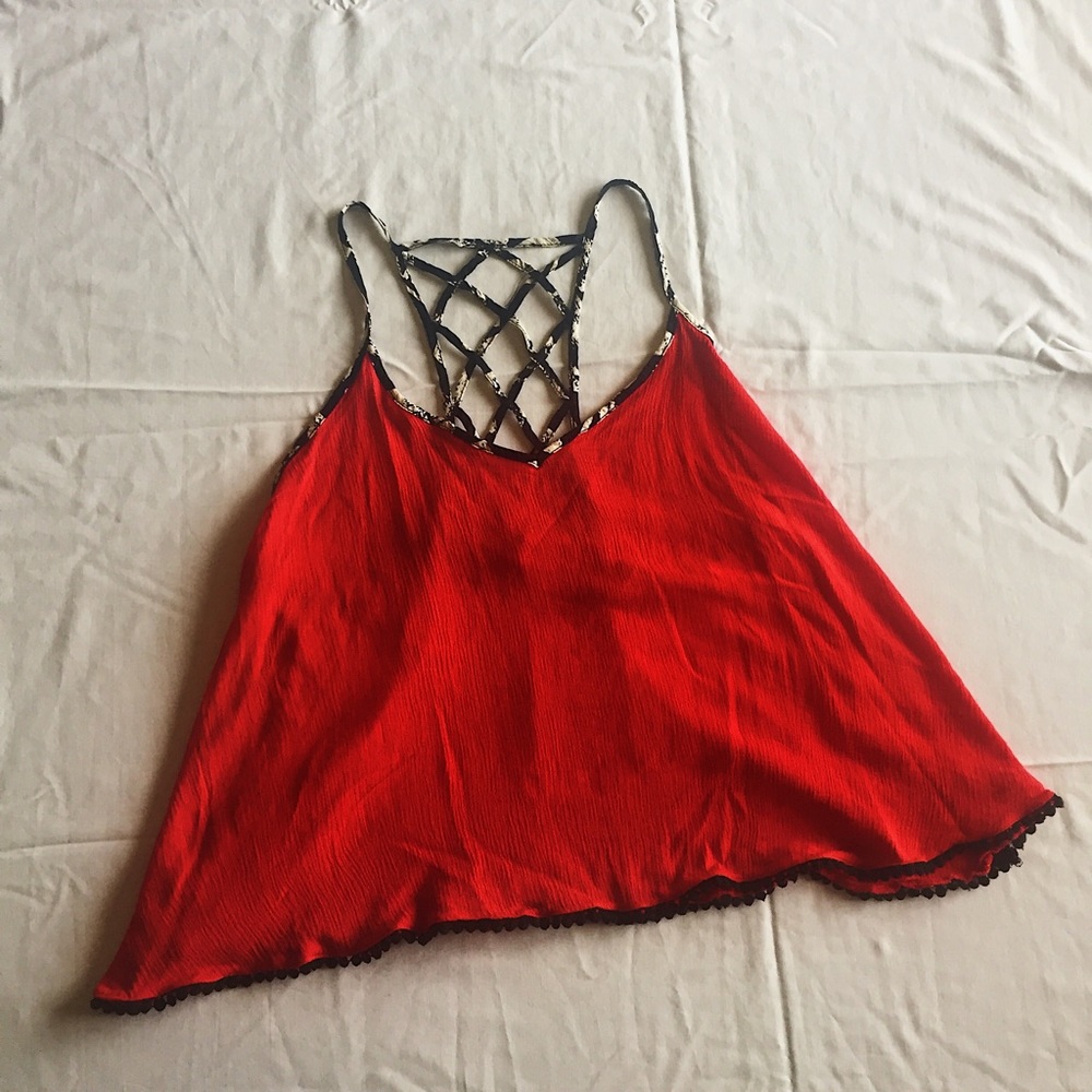 Altar'd state cute red tank top with pompom trim