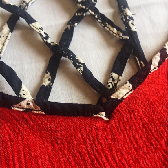 Altar'd state cute red tank top with pompom trim - Picture 3 of 4