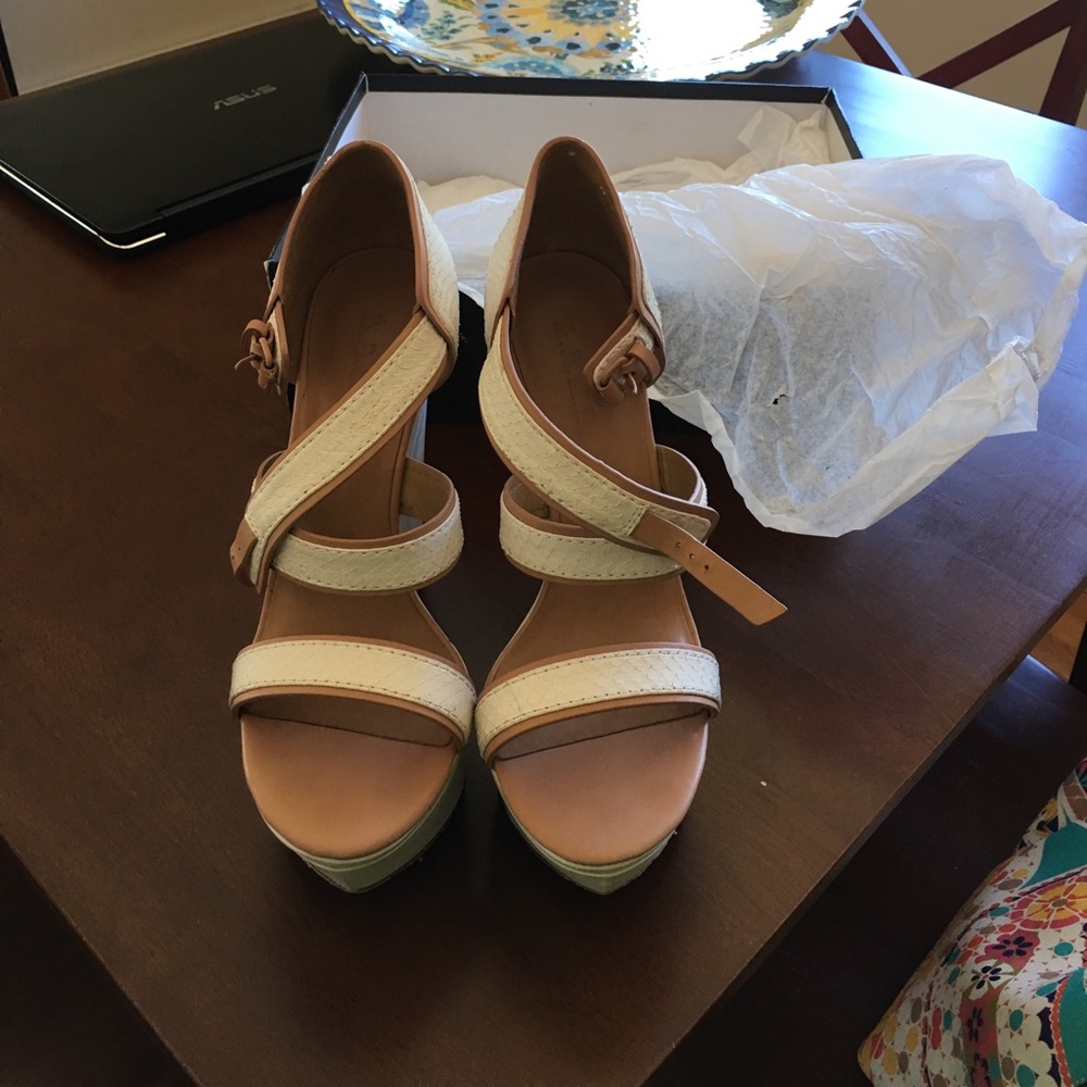 L.A.M.B White Snakeskin Platform Wedge