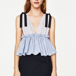 Zara Contrast striped frill top