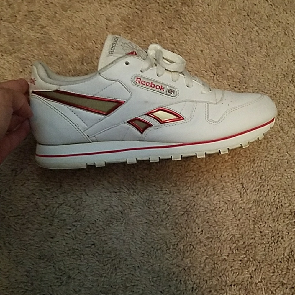 Red and white Reebok shoes