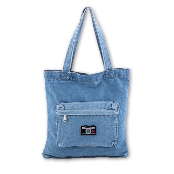 Jean Tote Bag Zippered w Phone Storage - Picture 1 of 2