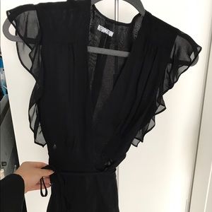 Reformation Black Chiffon wrap top