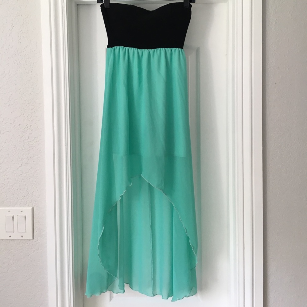 High Low turquoise and black top dress in size S
