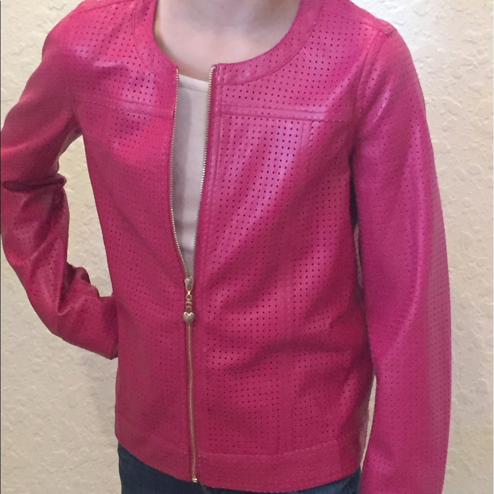 NWOT, Girls hot pink faux leather jacket, size 8