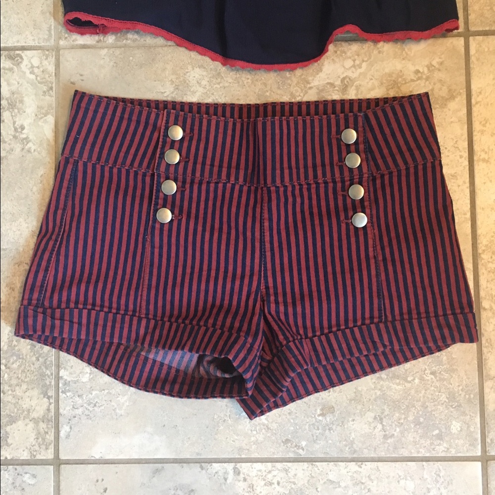 Dark pink and navy button front shorts